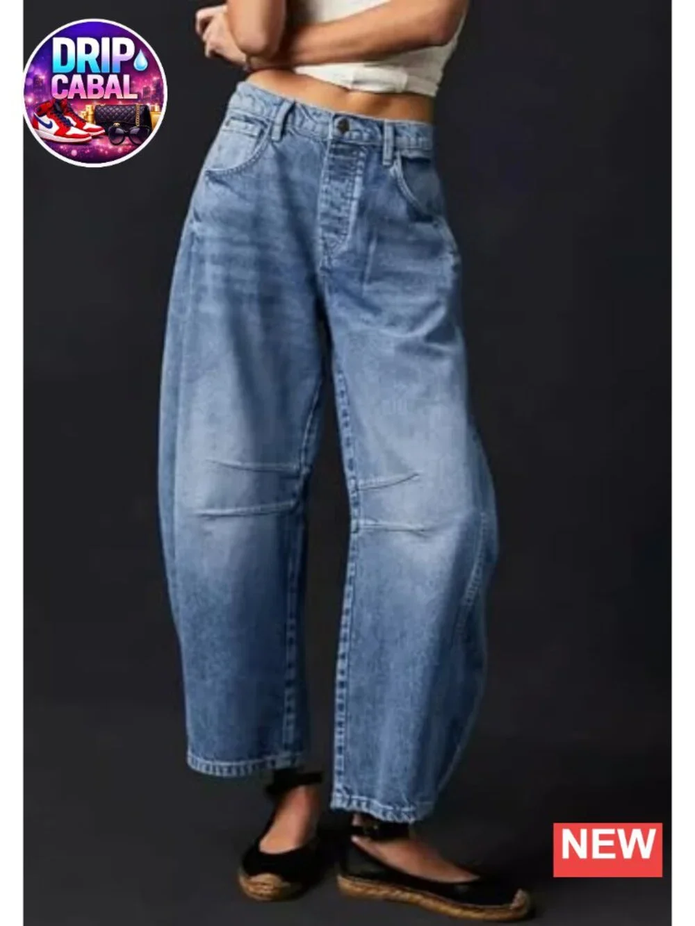 Women's Wide Leg Barrel Jeans Mid Rise Baggy Y2K Denim with Pockets